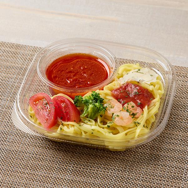 冷たい生パスタ海老とトマト